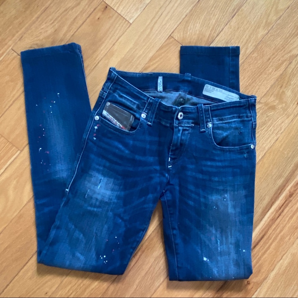 Diesel skinny jeans with paint detail